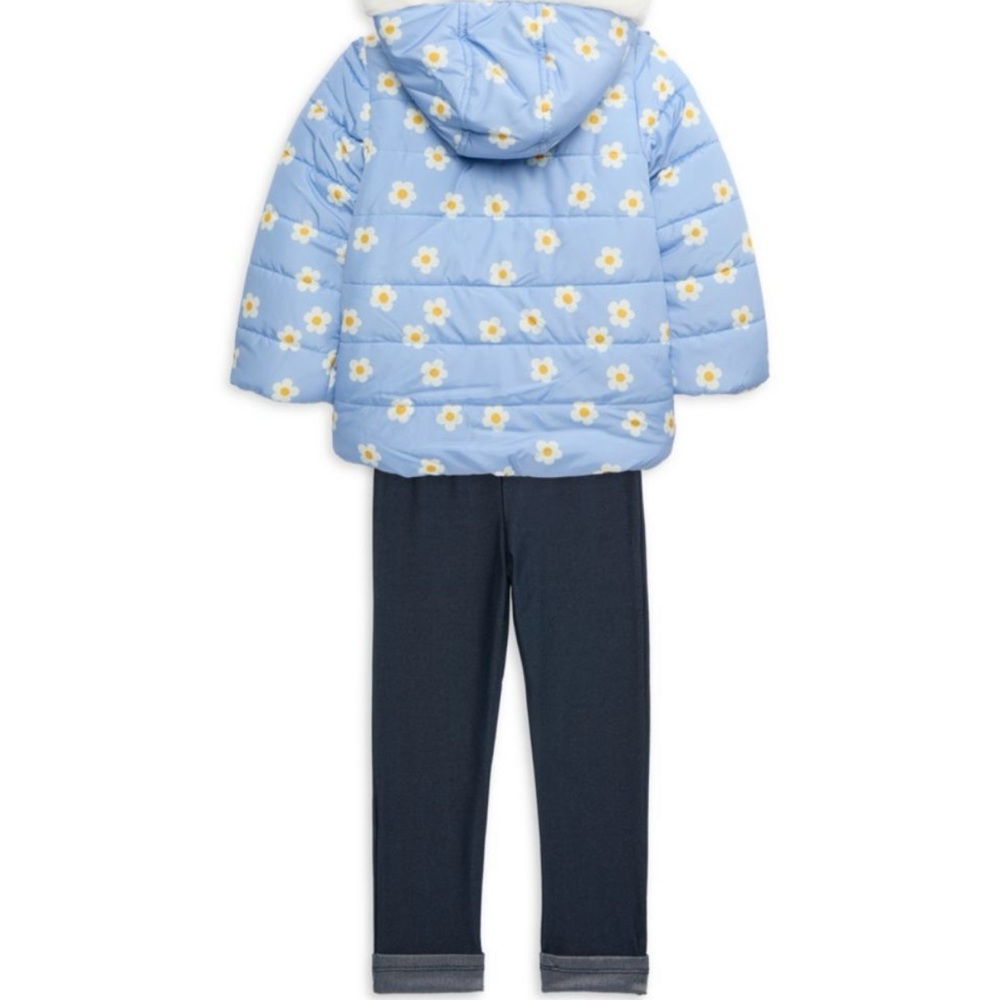 NWT Little Me Girl’s Floral Puffer Jacket, Tee, & Legging 3-piece Set 2T - Picture 2 of 11